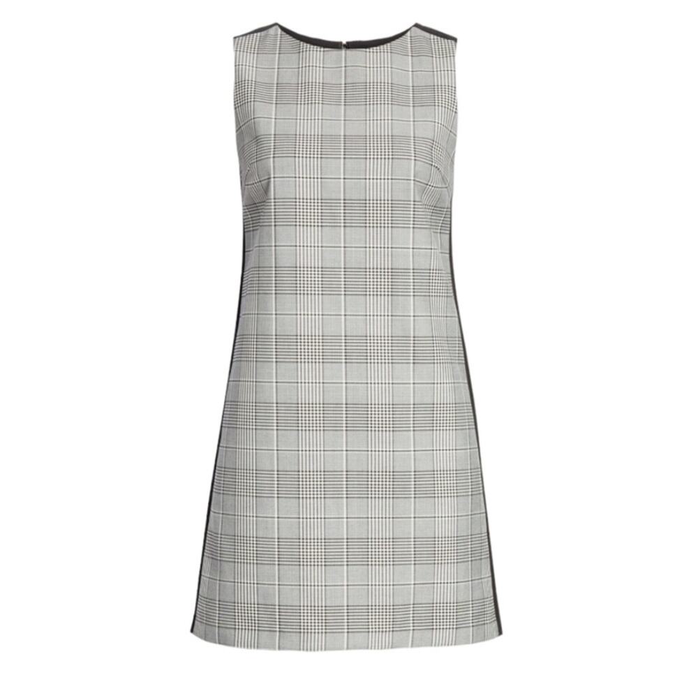 Alice + Olivia Clyde Black White Plaid Colorblock Zip Shift Dress | Size 2